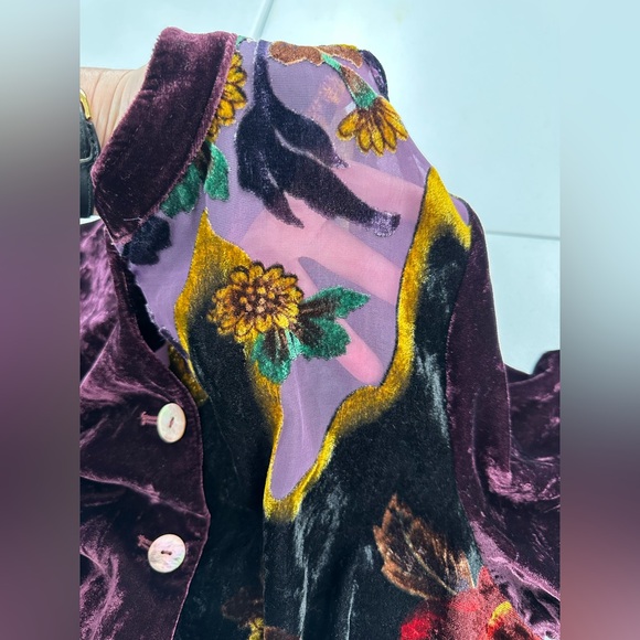 Ali Miles Purple Velvet Burnout Boho Lagenlook Floral Button Tunic Top Large - Picture 8 of 11